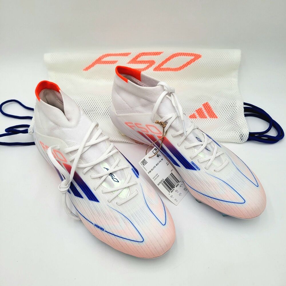 Adidas F50 Elite Mid FG Soccer Cleats Women's 10 Plus Bag White Pink Blue ID9203